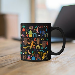 Black Abstract Mug - Brown Skin People Pattern - Geometric Shapes - African American Gifts - Artsy Mug