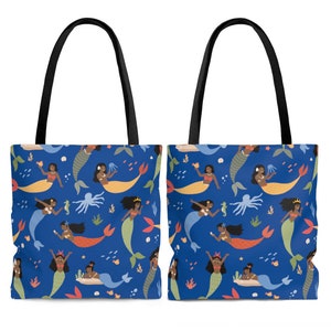 Mermaids Tote Bag - Black Mermaid - African American Bags - Under the Sea - Little Mermaids Art - Black Girls