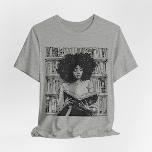 Afro Woman Reading T-Shirt: Black Girl Art, Book Lover Gift Athletic Heather