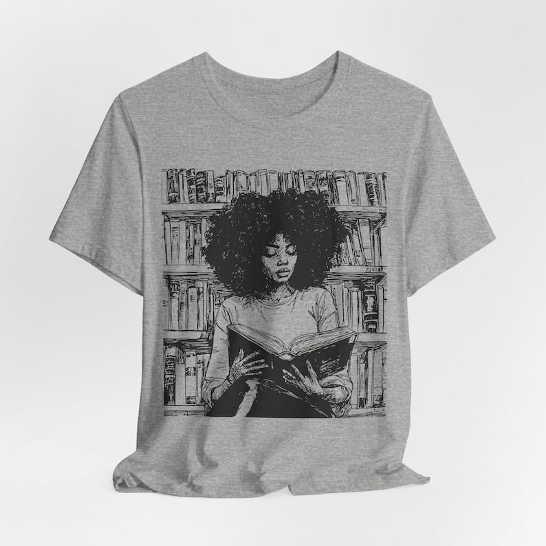 Afro Woman Reading T-Shirt: Black Girl Art, Book Lover Gift Athletic Heather