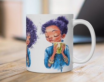 Coffee Girls Mug - African American Mugs - Gift for Black Girls - Afro Art - Natural Hair Girls - Black Girl Power - Tea Mug