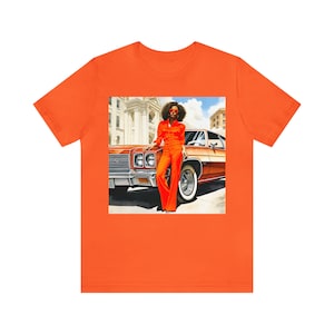 70s Black Glamour Shirt African American Fashion Illustration Brown Skin Woman Classic Tee Old School Vintage Style Orange