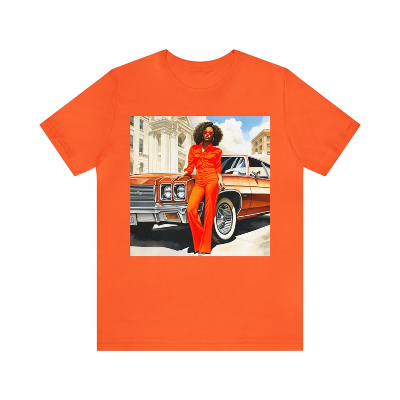 70s Black Glamour Shirt African American Fashion Illustration Brown Skin Woman Classic Tee Old School Vintage Style Orange