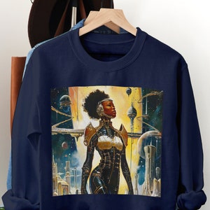 Intergalactic Black Woman Sweatshirt - African American Future - Galaxy Soldier - Brown Girl - Afrofuturism Pulp - Sci Fi - Adult Unisex