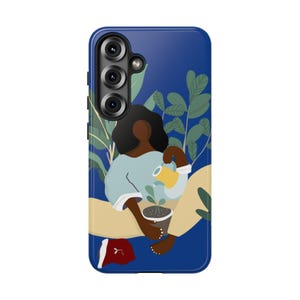Funda para móvil con diseño de mujer negra y plantas / Estilo botánico, ambiente afrocéntrico imagen 3