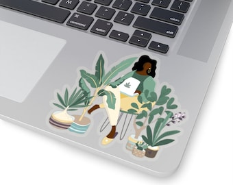 Black Woman with Plants Sticker - Laptop Decal - Plant Lover