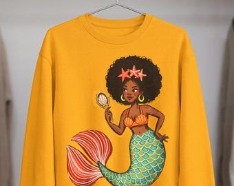 Afro Mermaid Unisex Sweatshirt | Whimsical Black Girl Fantasy Crewneck