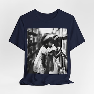 Black Girls Reading T-Shirt: Library Explorers, Afro Education Navy