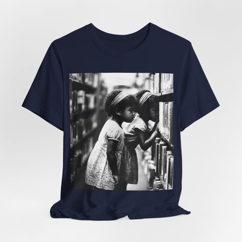 Black Girls Reading T-Shirt: Library Explorers, Afro Education Navy