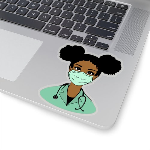 Autocollant Docteur - Autocollants Kiss-Cut - Afro Puffs - Art Femme Noire - Cadeau École de Médecine - Étudiant en Médecine - Femmes Médecins - STEM - Sticker pour Ordinateur Portable