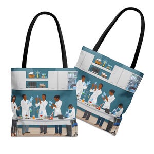 Bolsa de tela con científicos negros: escena de laboratorio STEM, regalo para profesores de ciencias