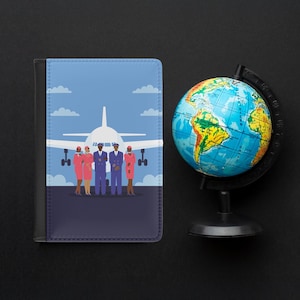 Funda para pasaporte de tripulación de aerolínea negra - Bloqueo RFID - Billetera de viaje - Inspirada en la pasión por los viajes - Catch Flights - Estilo aeropuerto - Cuero sintético