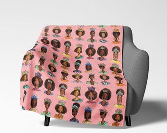Afro Queens with Crowns Throw Blanket | Black Women Beauty Home Decor