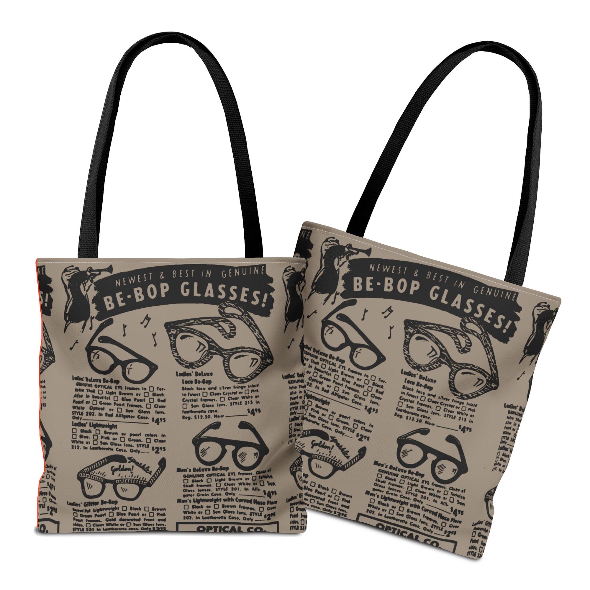 Retro Be-bop Glasses Ad Tote Bag | Mid-century Jazz Newspaper Bag