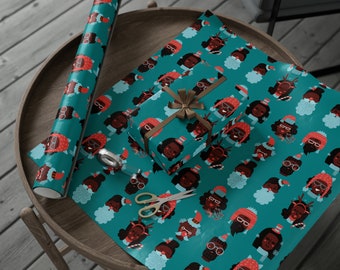 Black People Christmas Wrapping Paper - Holiday Heads - Santa Season - Wintertime Fun - December 25th - North Pole - Custom Gift Wrap