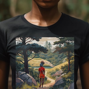 Black Lady Hiking Shirt - Afro Woman Travel - Wellness Health Goals - African American Tee - Brown Skin - Melanin Power - Nature Walk Queen
