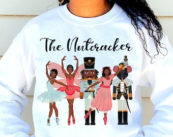 Black Ballerinas Nutcracker Ballet Sweatshirt | Brown Dancers, Holiday Recital Top