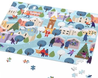 Winter Holiday Puzzle: Black Art, Afro Family City Scene