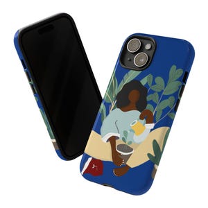 Funda para móvil con diseño de mujer negra y plantas / Estilo botánico, ambiente afrocéntrico