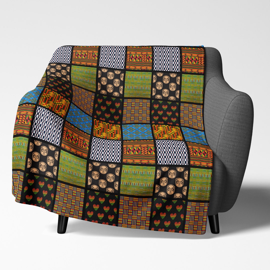 African Print Quilt Afrocentric Throw Blanket Velveteen Plush Custom