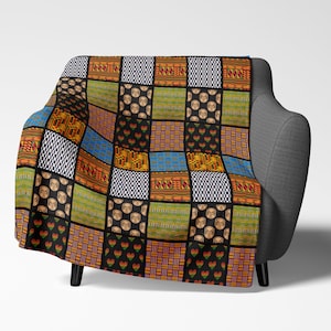 African Print Quilt - Afrocentric Throw Blanket - Velveteen Plush - Custom Home Decor