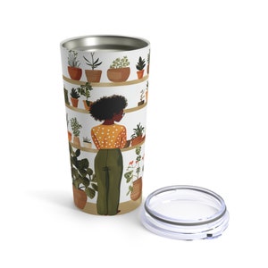 Black Girl Green Thumb 20oz Tumbler: Afro Woman Plant Lover Travel Mug