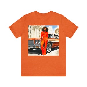 70s Black Glamour Shirt African American Fashion Illustration Brown Skin Woman Classic Tee Old School Vintage Style Heather Orange