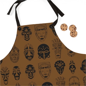 African Masks Apron - Afrocentric Aprons - Black Pride - Black Art - African American Chefs - Black Men Cook - BBQ Apron