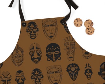 African Masks Apron - Afrocentric Aprons - Black Pride - Black Art - African American Chefs - Black Men Cook - BBQ Apron