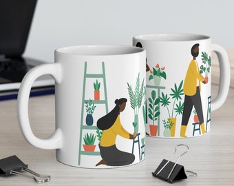Tazza con motivo vegetale per persone di colore / Atmosfera botanica, vita verde in casa, regalo per giardinieri dalla pelle scura