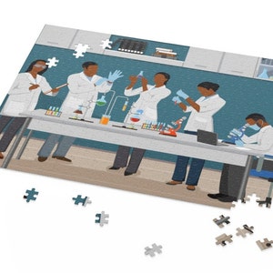 Rompecabezas de laboratorio de ciencias - Científicos negros - Rompecabezas STEM - Afroamericano - Profesor de química - PreMed - Regalos académicos