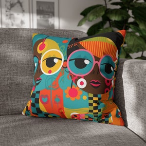 Afro Abstract Duo Pillow - Colorful Pattern - Black Woman Art - Sisterhood Pillow - Brown Friends - African American Home Decor