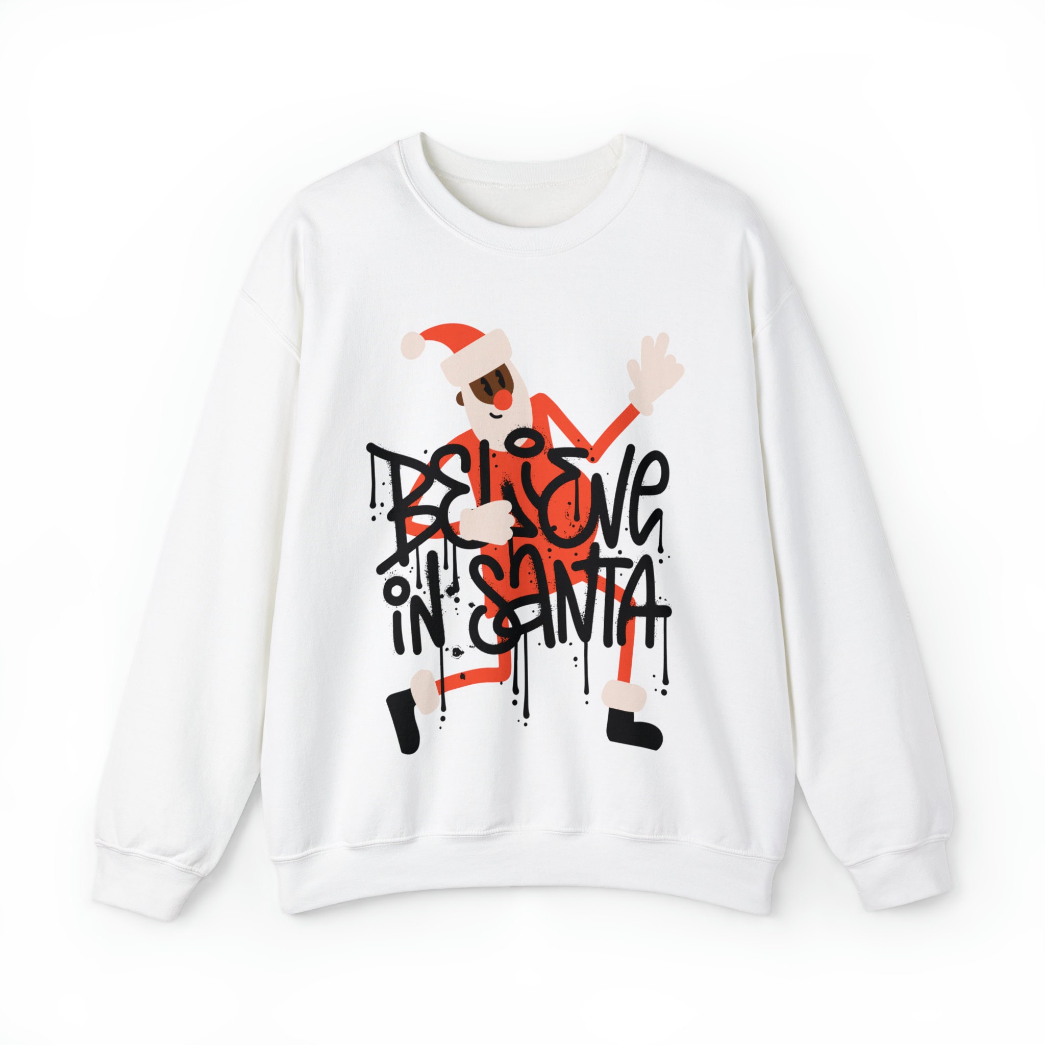 Believe in Santa Sweatshirt - Black Santa Claus - Winter