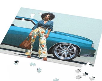 Classic Car with Rims Puzzle | Afro Woman Fashion Jigsaw