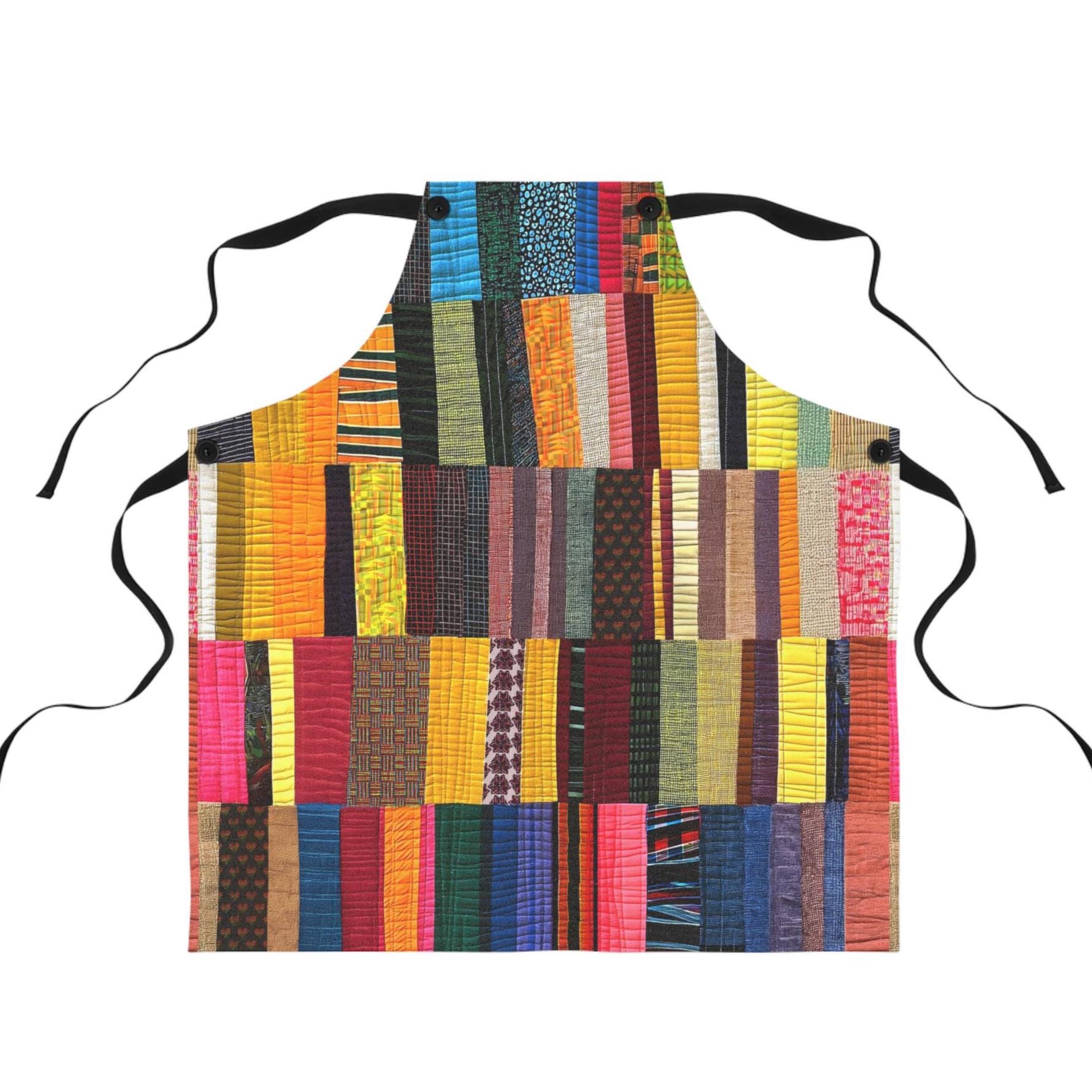 パッチワークプリントエプロン：キルトスタイルの調理用アクセサリー