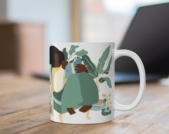 Black Women Plant Mug - African American Mugs - Plant Lover - Gift for Black Girl - Green Thumb - Black Girl Magic - Bookish Gifts