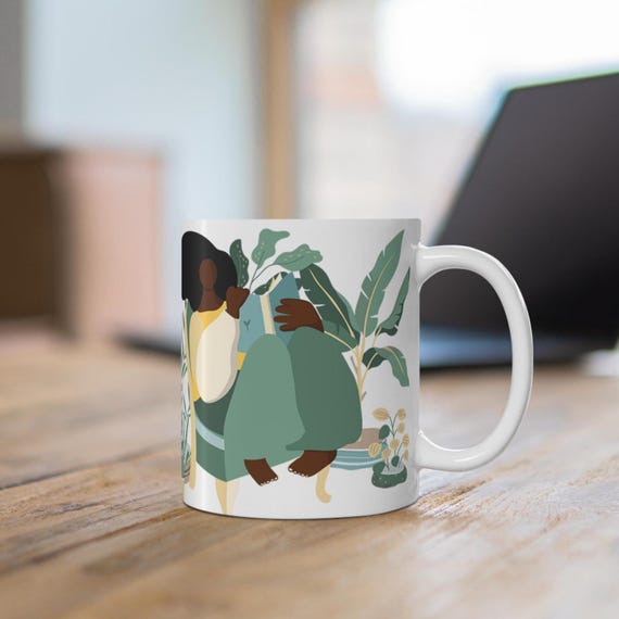 Black Women Plant Mug: African American Bookish Gift