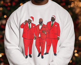 Black Men Santa Trio Sweatshirt | Big Brown Guys Christmas Holiday Crewneck