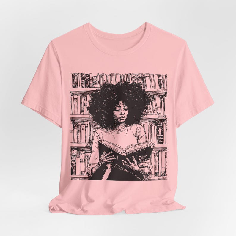 Afro Woman Reading T-Shirt: Black Girl Art, Book Lover Gift Pink