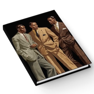 50s Fashion Men Journal - African American - Black History - Suit Illustration - Brown Skin Men - Ruled Line - Blank Book - Writing Gift