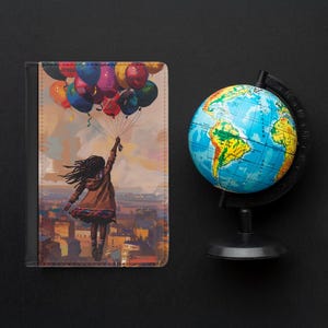 Funda para pasaporte con diseño de globo – Chica negra con trenzas – Accesorio para viajar – Arte urbano – Regalo para viajeros con melanina – Billetera mundial