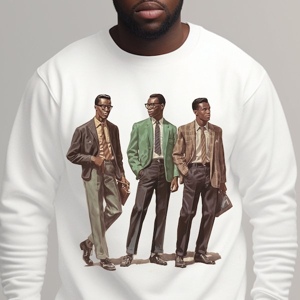 Retro 1950s Men Sweatshirt - African American - Vintage Style - Fashion Illustration - Adult Unisex - Long Sleeve Crewneck - Black History