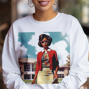 Vintage Style Black Woman Sweatshirt - 1960s Style - Fashion Illustration - Black Girl Cool - Afrocentric Top - College Woman - School Girl