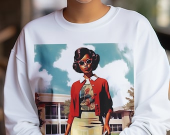 1960s Style Black Woman Sweatshirt: Afrocentric College Fashion
