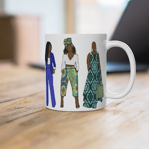 Black Women Fashion Mug - Afro Art - African American Mugs - Black Girl Magic - Gift for Black Woman - Afrocentric - Black and Proud