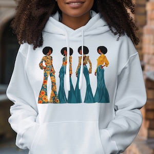 70s Soul Vibe Hoodie: Melanin Frauen, Afros & Schlaghosen