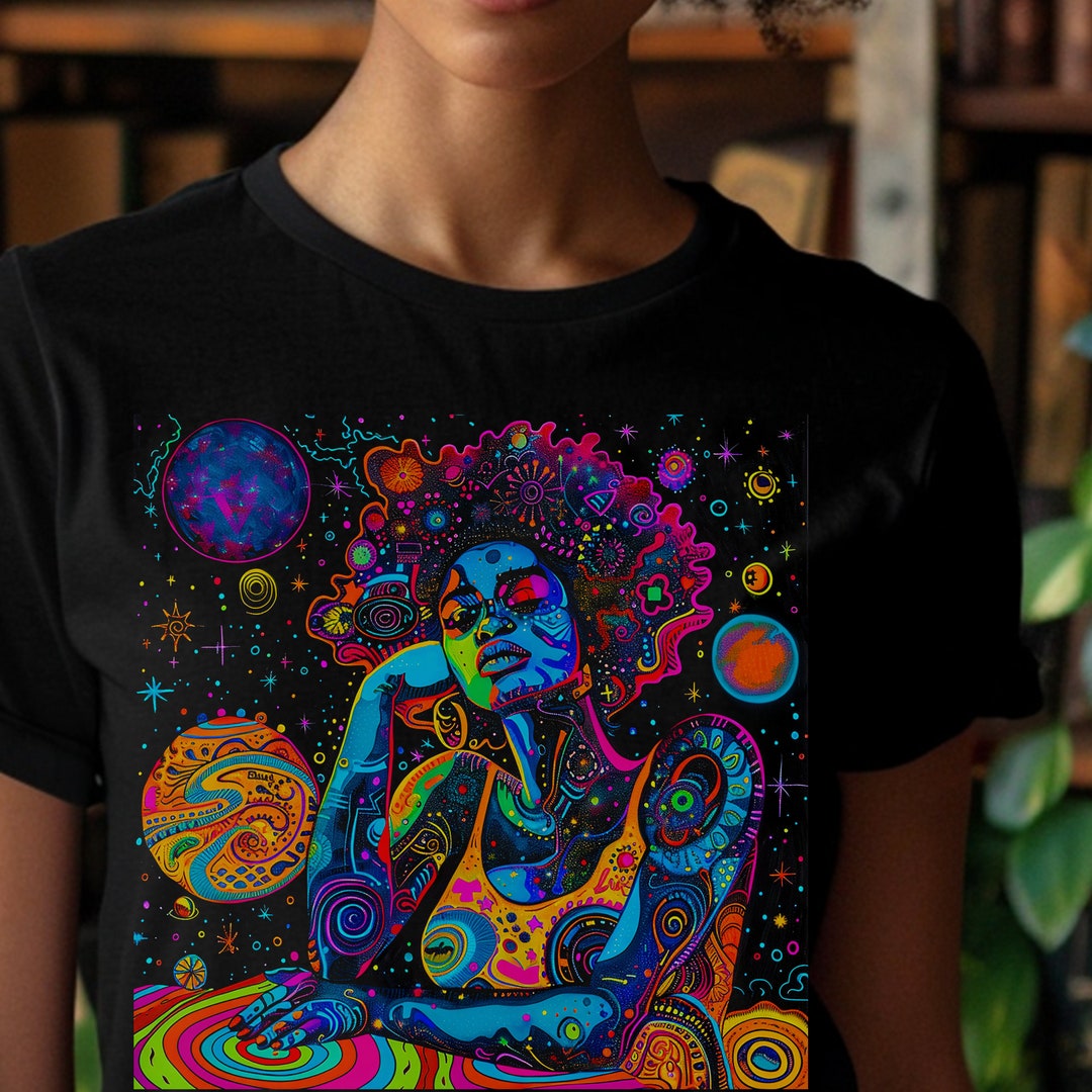 Camiseta Afro Graffiti: Mujer negra psicodélica, camiseta neón de ciencia  ficción México