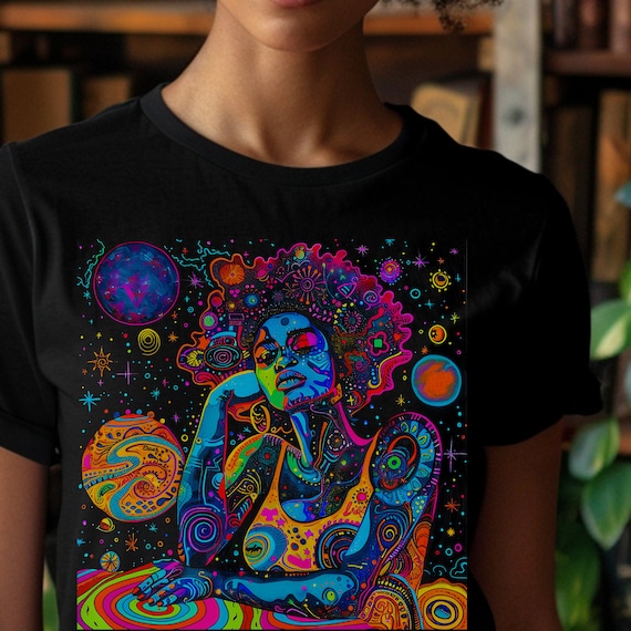 Afro Graffiti Tee: Psychedelic Black Woman, Neon Sci-fi Shirt - Etsy