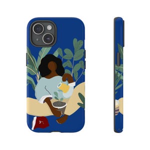Funda para móvil con diseño de mujer negra y plantas / Estilo botánico, ambiente afrocéntrico imagen 6