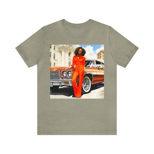 70s Black Glamour Shirt African American Fashion Illustration Brown Skin Woman Classic Tee Old School Vintage Style Heather Stone